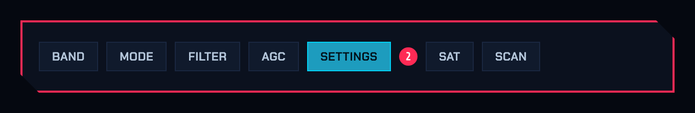 Üst kontrol çubuğu, SETTINGS basılı