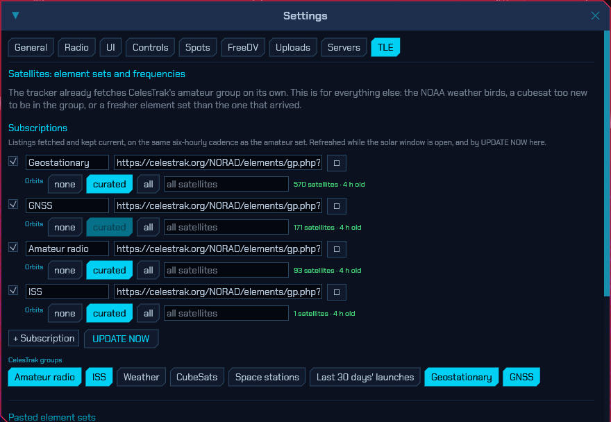 The TLE subscriptions management